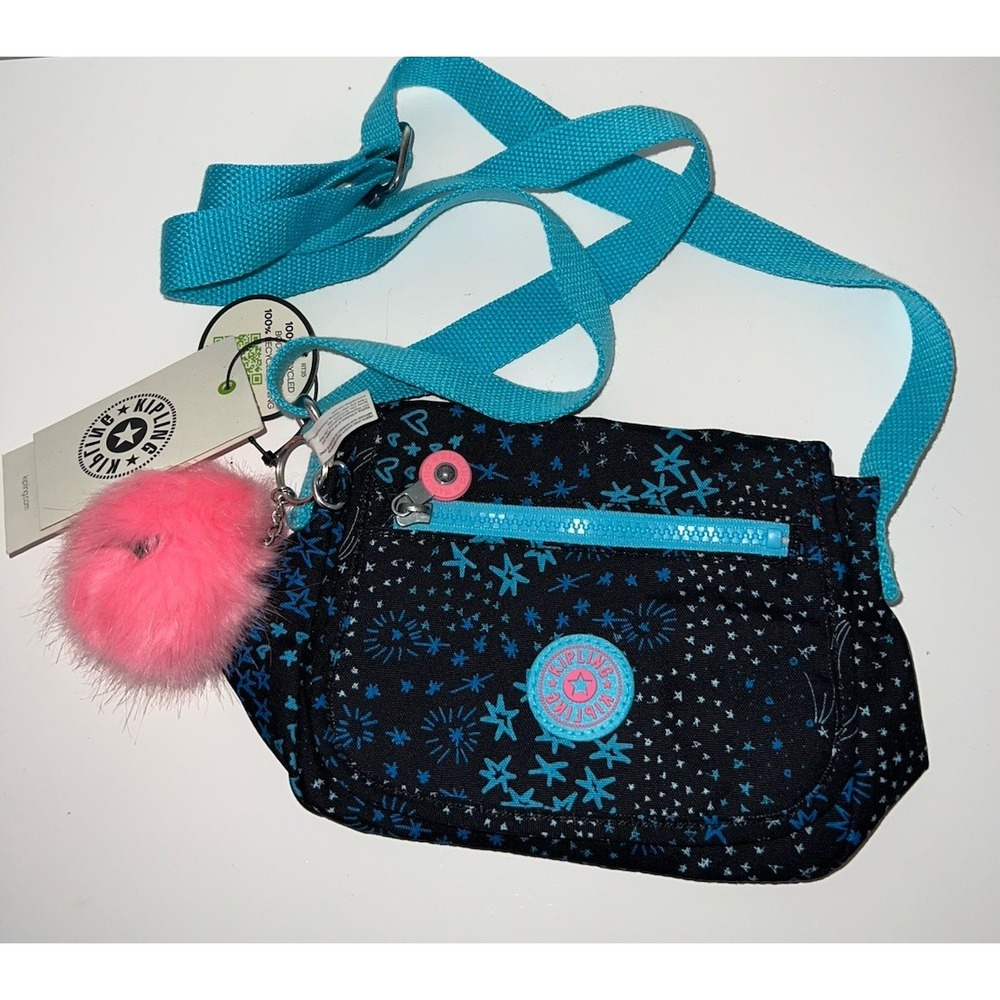 Kipling Bag Folki Mini Satchel Blue Bag Joyful Cheer Print Keychain(13/16)